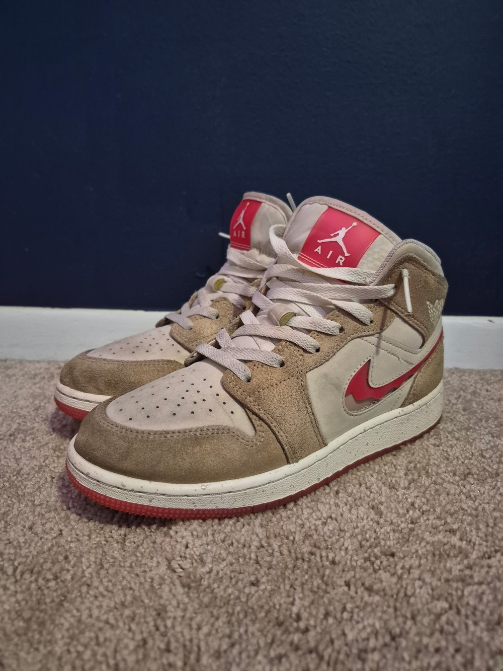 Jordan Mid-Top Sneakers in Tan and Red